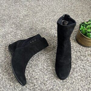 Aquatalia Versus Suede Wedge Ankle Boot Black Women Size 10 Chelsea Pull On